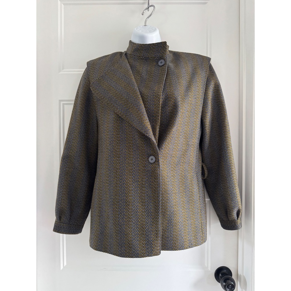 Jean Claude Paris Vintage 90s Wool Jacket Made in France Grey Mustard Yellow 36